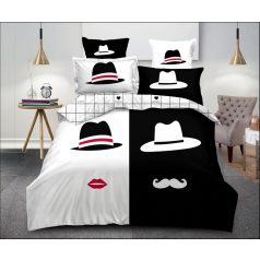 7 részes fekete és fehér kalapos ágynemű garnitúra 