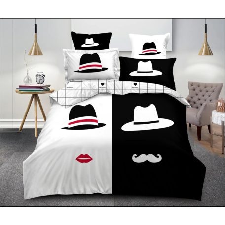 7 részes fekete és fehér kalapos ágynemű garnitúra 