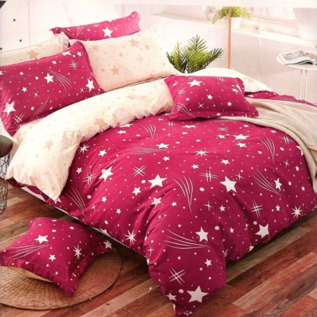 7 részes rózsaszín és fehér csillagos ágynemű garnitúra 
